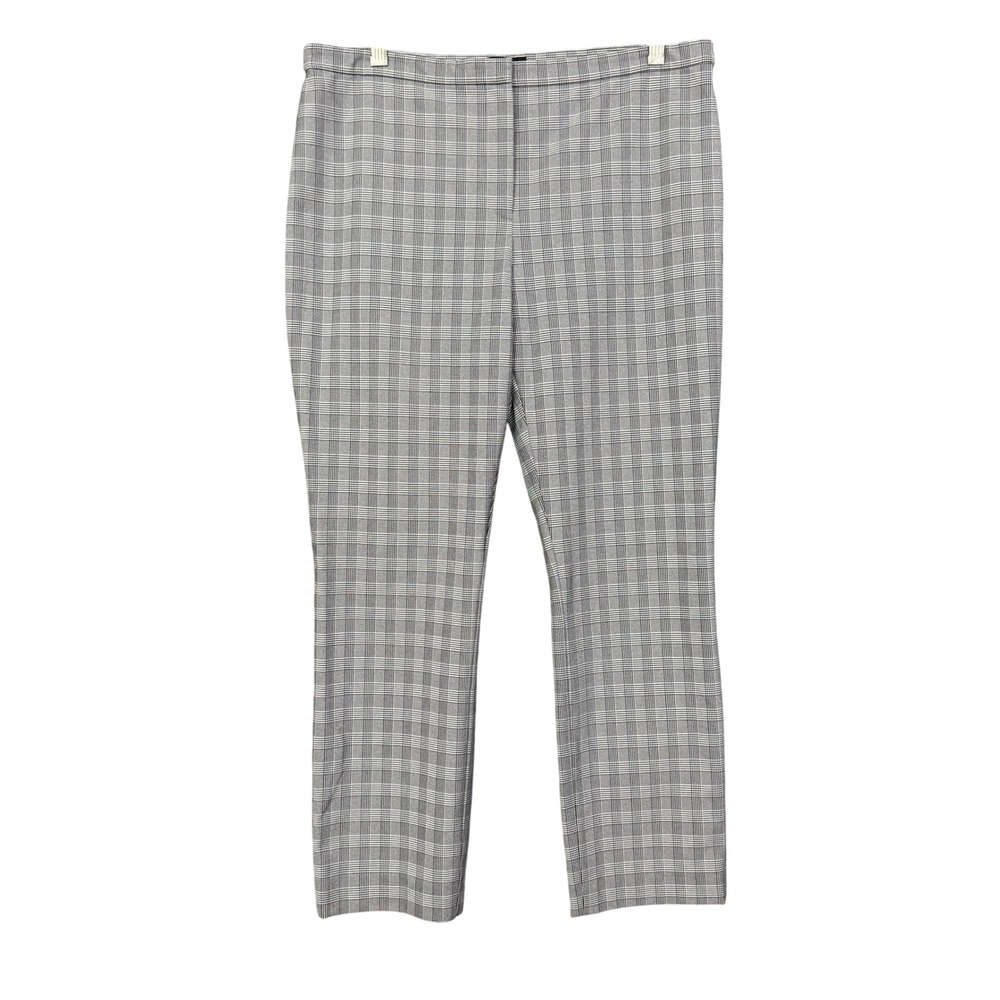 Theory Pants Women 10 Gray McClair Plaid Check Trousers Ankle Straight Career